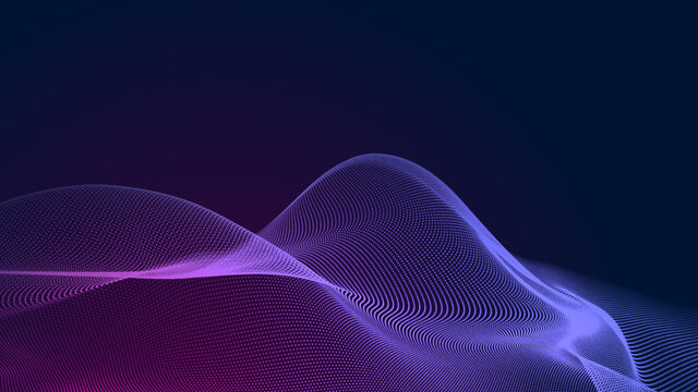 Dot blue purple wave line light gradient dark background. Abstract technology big data digital background. 3d rendering. © Papapig