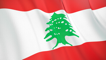 The flag of Lebanon. Waving silk flag of Lebanon. High quality render. 3D illustration