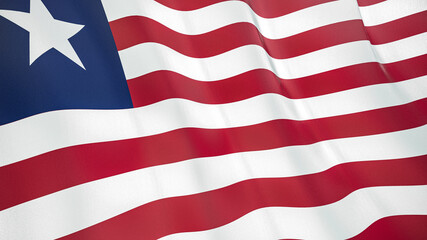 Fototapeta premium The flag of Liberia. Waving silk flag of Liberia. High quality render. 3D illustration