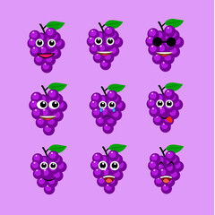 Fototapeta premium grape character emoji stickers. funny grape emoticons, for stickers, chat, vector illustration