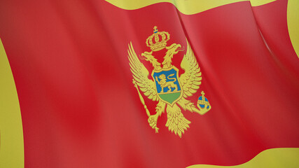 The flag of Montenegro. Waving silk flag of Montenegro. High quality render. 3D illustration