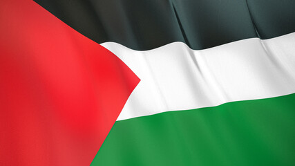 Obraz premium The flag of Palestine. Waving silk flag of Palestine. High quality render. 3D illustration