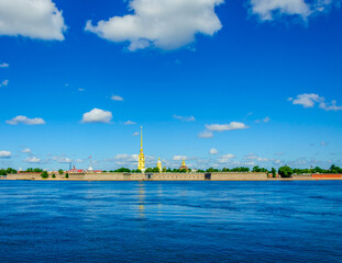 Ancient Peter and Paul fortress on the river in Saint Petersburg.