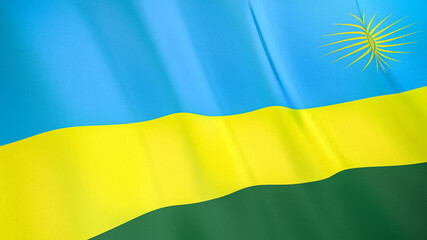 The flag of Rwanda. Waving silk flag of Rwanda. High quality render. 3D illustration
