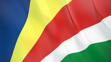 The flag of Seychelles. Waving silk flag of Seychelles. High quality render. 3D illustration