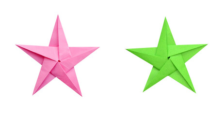 Obraz premium Origami paper star in green and pink