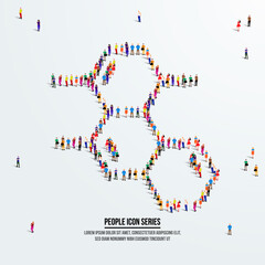Molecule concept. A large group of people form to create a shape molecule. People icon series. Vector illustration.