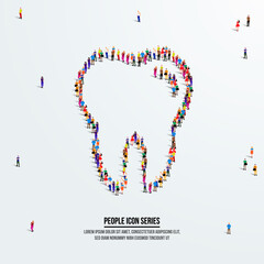 Tooth dental concept. A large group of people form to create a shape tooth. People icon series. Vector illustration.