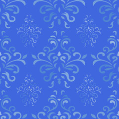 Ornamental geometric seamless pattern. Abstract royal blue floral ornament. Elegant repeat background texture
