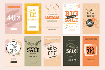 Fototapeta premium Social media sale banners and web ads templates set. Vector illustrations for website and mobile banners, print material, newsletter designs, coupons, marketing.