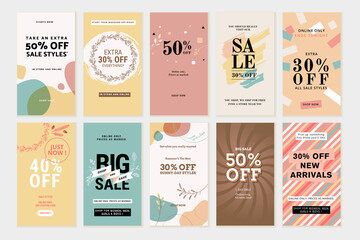 Social media sale banners and web ads templates set. Vector illustrations for website and mobile banners, print material, newsletter designs, coupons, marketing. - obrazy, fototapety, plakaty