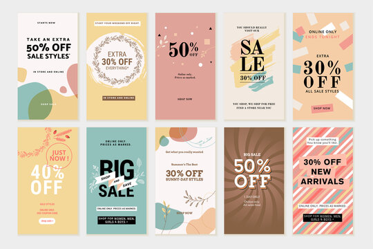 Social media sale banners and web ads templates set. Vector illustrations for website and mobile banners, print material, newsletter designs, coupons, marketing.