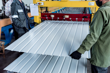 Metal sheet forming machine at the modern metalwork factory.