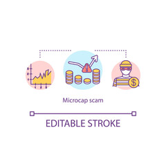 Microcap scam concept icon. Stock market trading risks idea thin line illustration. Investment fraud. Illegal financial schemes. Vector isolated outline RGB color drawing. Editable stroke