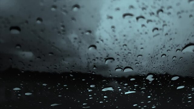 Slow Motion of Rain Water Droplets On The Car Glass 1080 FHD