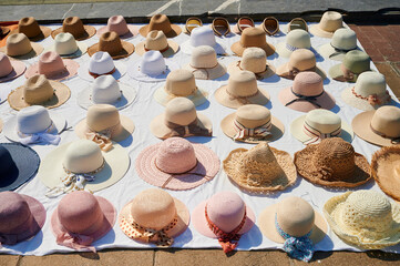 Many hats on the floor