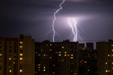 Lightning on the rooftops in the city