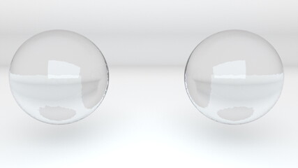 3D rendering abstract background. Computer generated two transparent glass metaballs merge into one
