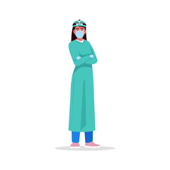 Surgeon semi flat RGB color vector illustration. Surgical operations specialist. Medical staff. Young hispanic woman working as surgery physician isolated cartoon character on white background
