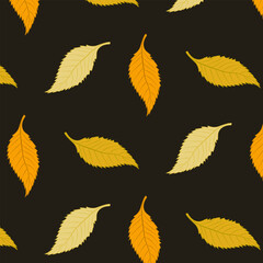 Pattern - yellow autumn falling leaves - on a dark background - vector.
