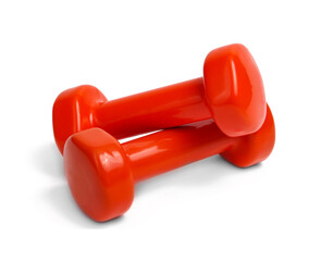 a pair of small red dumbbells. Isolated