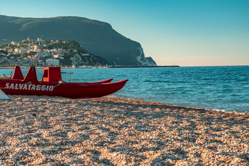 Lifeguard equipment in the beach of Numana, Ancona