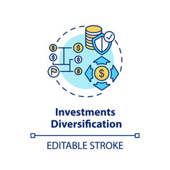 Investments diversification concept icon. Capital management strategy idea thin line illustration. Increasing profit and decreasing risks. Vector isolated outline RGB color drawing. Editable stroke