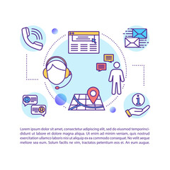 Communication technology concept icon with text. PPT page vector template. Internet business. Customer support service brochure, magazine, booklet design element with linear illustrations