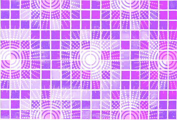 Hintergrund Vorlage Template abstrakt Kachel Karo Mosaik Fliesen Quadrat lila violett mit Ornament Sonne Sterne Disco Retro Design Frühling Sommer deko Verpackung Website  glitzernd Schimmer Computer