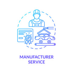 Manufacturer service concept icon. Licensed auto mechanic. Car maintenance service performing idea thin line illustration. Vector isolated outline RGB color drawing