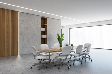Concrete and wooden meeting room corner