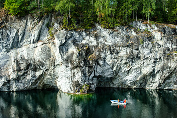 canyon and lake in old marble quarry in the Ruskeala Mountain Park, Karelia, Russia