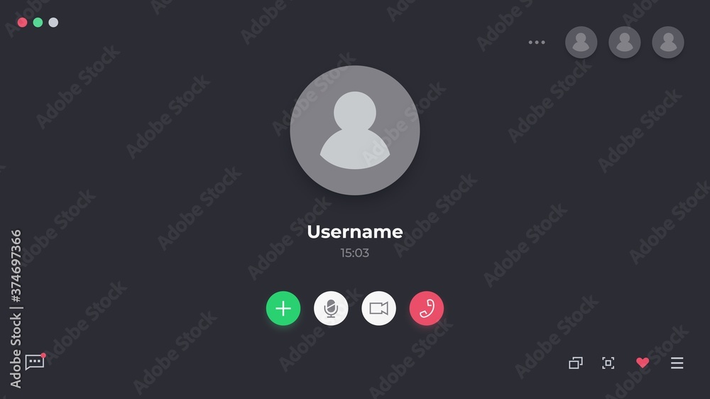 Aufkleber videocall interface. online webinar or video conference screen ui, video call realistic mockup. vect