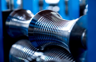 Metal sheet forming machine at the modern metalwork factory.