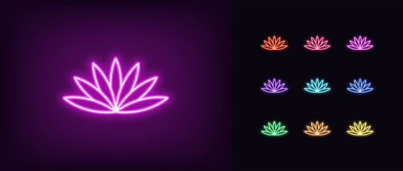 Neon lotus flower icon. Glowing neon lotus symbol, water lily