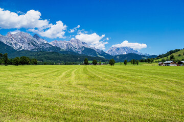 Landscape in the Austrian alps at Saalfelden, district Zell am See in Salzburg.