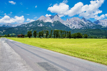 Landscape in the Austrian alps at Saalfelden, district Zell am See in Salzburg.