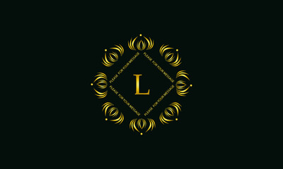 Exquisite round monogram with the letter L. Golden creative logo on a dark green background. Vector illustration of business, cafe, office, restaurant, heraldry.