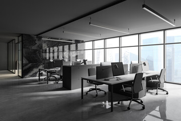 Panoramic black marble open space office corner
