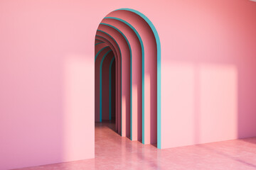 Pink corridor with arched doorway