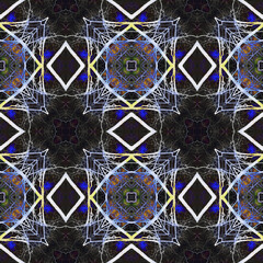 Ethnic Textile. Luminous Neon Seamless Texture. Abstract Kaleidoscope Design. Repeat Tie Dye Rapport. Ikat African Design. Ethnic Craft Textile Print.