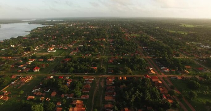 Aerial view of the city of Soure located on Marajó Island, in the Amazon rainforest, Brazil