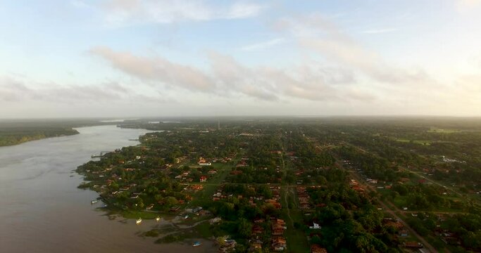 Aerial view of the city of Soure located on Marajó Island, in the Amazon rainforest, Pará, Brazil
