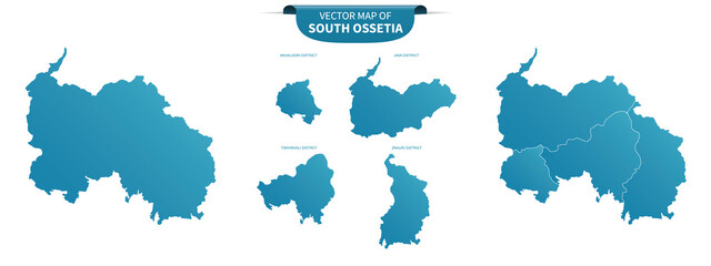 blue colored political maps of South Ossetia isolated on white background