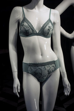 closeup of grey underwear on mannequin in fashion store showroom for women