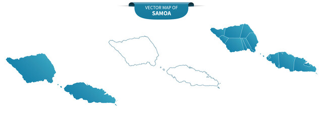 blue colored political maps of Samoa isolated on white background