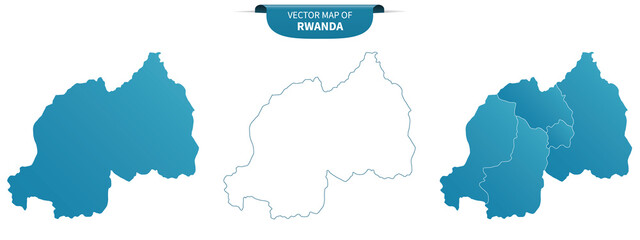 blue colored political maps of Rwanda isolated on white background