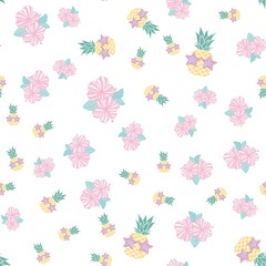 Pineapple funny Glasses seamless pattern for fashion print, summer texture, wallpaper, graphic design, tropical background, fruit illustration in vector