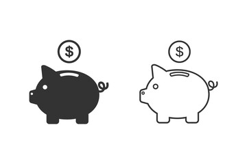 Piggy bank line icon vector with dollar coin and moneybox flat sign symbols logo illustration 