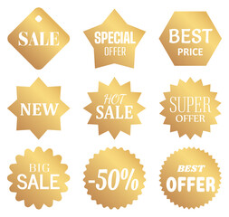 Gold starburst price stickers set, Illustration Vector 10